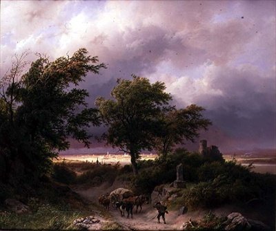 Paysage boisé avec vue lointaine de Cleve - Barend Cornelis Koekkoek