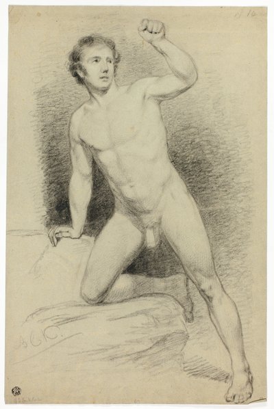 Nu académique masculin appuyé sur une plate-forme - Barend Cornelis Koekkoek