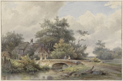 Paysage avec un pont de pierre près d