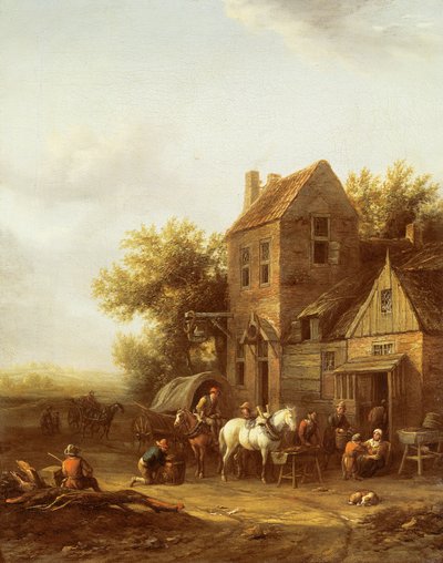 Voyageurs abreuvant leurs chevaux devant une auberge - Barend Gael or Gaal