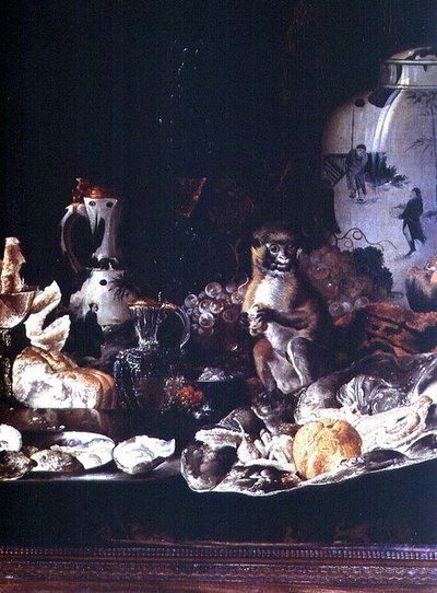 Nature morte exotique avec singe et porcelaine chinoise - Barend or Bernardus van der Meer