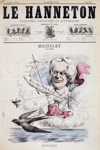 Caricature de Jules Michelet - par Gédéon dans "Le Hanneton" 08/08/1867 - Baril Gedeon