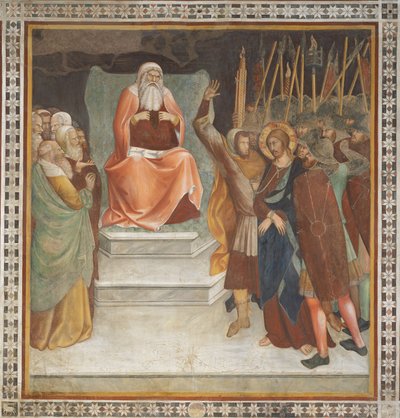 Scène du Nouveau Testament : Jésus devant Caïphe - Barna da Siena