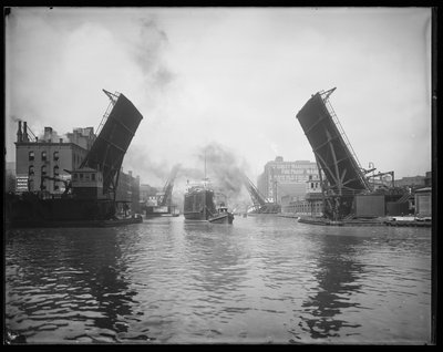 Navire de passagers Père Marquette remorqué sur la rivière Chicago, Chicago, Illinois, USA, vers 1905 - Barnes and Crosby