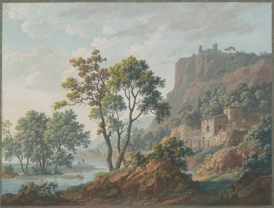 Paysage fluvial avec châteaux et pêcheurs - Baron Louis Albert Guillain Bacler d