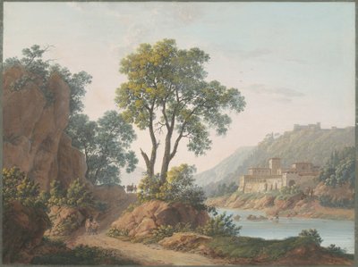 Paysage fluvial avec châteaux et voyageurs - Baron Louis Albert Guillain Bacler d