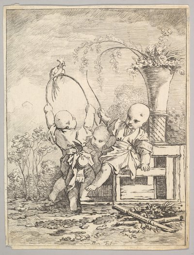 Enfants chinois jouant avec un perroquet, 1760-70 - Baron de Thiers Louis Antoine Crozat