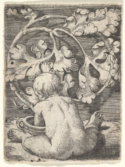 Enfant nu vu de dos assis devant un récipient, milieu du XVIIe siècle - Barthel Beham