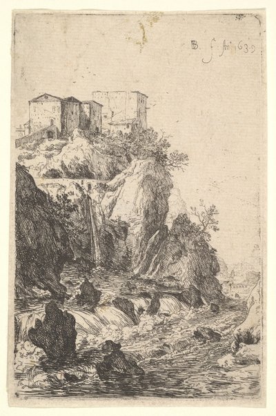 Cascades près du Ponte della Trave, avec des bâtiments sur un éperon rocheux au-dessus, de la série..., 1639 - Bartholomeus Breenbergh