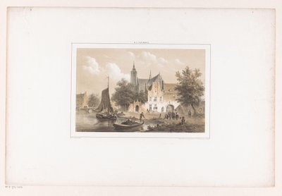 Vue de la ville avec rivière et église - Bartholomeus Johannes van Hove