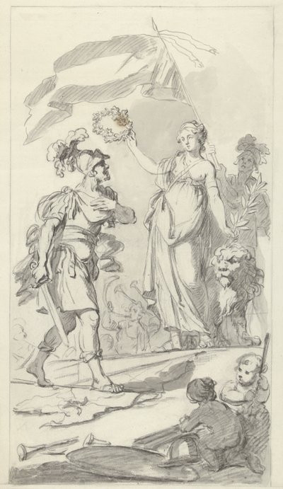 Le courageux Batave couronné par la Vierge néerlandaise, 1799 Projets pour le monument de la fête nationale célébrant la paix du 17 décembre 1799 (série) - Bartholomeus Ziesenis