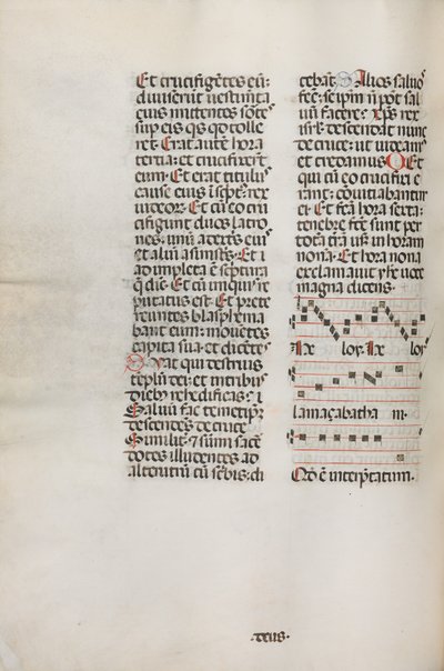Missale : Fol. 128v : contient la musique pour Hely Hely Lama etc. dans la Passion de Saint Matthieu, 1469 - Bartolomeo Caporali