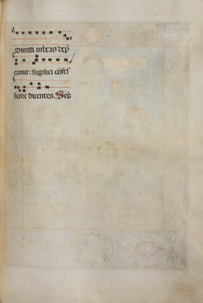 Missale : Fol. 185 : Croix, feuillage et musique pour diverses prières ordinaires, 1469 - Bartolomeo Caporali