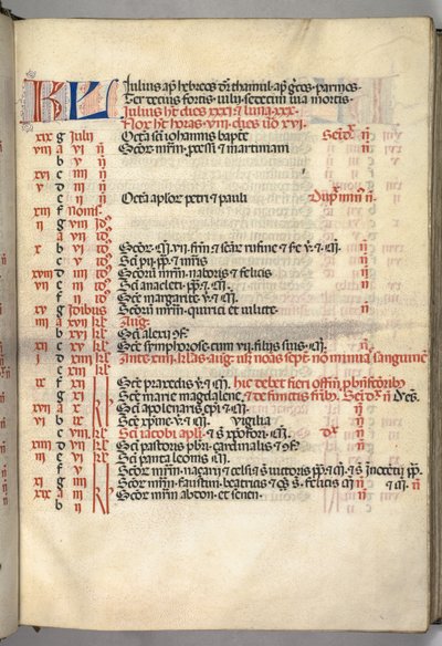 Missale : Fol. 6r : Page du calendrier de juillet, 1469 - Bartolomeo Caporali