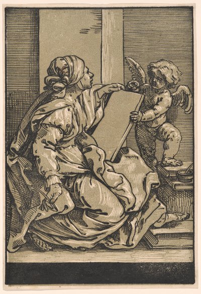 Sibylle tenant une tablette avec un putto ailé - Bartolomeo Coriolano