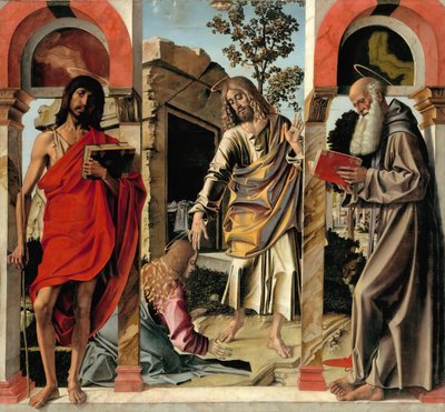 Christ ressuscité avec Marie-Madeleine et les saints Jean-Baptiste et Jérôme, vers 1492 - Bartolomeo Montagna