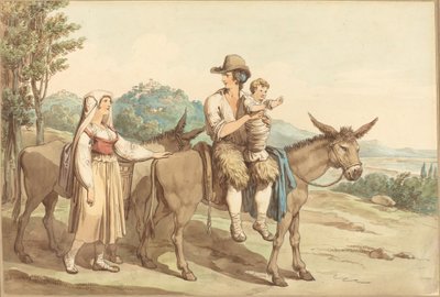Une famille de paysans et deux ânes - Bartolomeo Pinelli