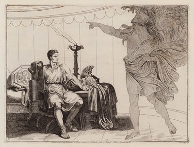 Vision du fantôme de Jules César par Brutus avant la bataille de Philippes, 42 avant J.-C. (gravure) - Bartolomeo Pinelli