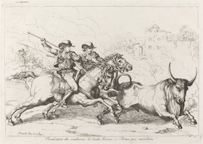 Cavalcature che conducono le bestie bovine in Roma, per macellare (Planche 16) - Bartolomeo Pinelli