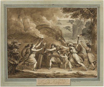 Cupidon conseille à Calypso de mettre le feu au navire de Mentor, du livre 7 des Aventures de Télémaque - Bartolomeo Pinelli