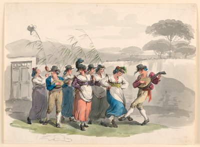 Dessin, "Saltarello Romano", Danse des paysans dans les environs de Rome, 1807-08 - Bartolomeo Pinelli