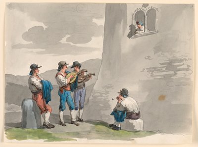 Dessin, La Sérénade, 1807-08 - Bartolomeo Pinelli