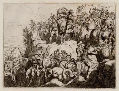 Hannibal traversant les Alpes pour entrer en Italie, 218 av. J.-C. (eau-forte) - Bartolomeo Pinelli