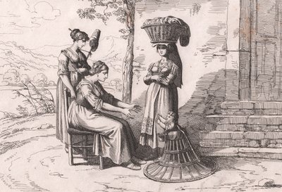 Femmes romaines en costumes traditionnels, gravure par Bartolomeo Pinelli - Bartolomeo Pinelli