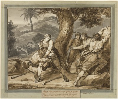 Télémaque combat le lion, du Livre 2 des Aventures de Télémaque - Bartolomeo Pinelli