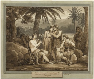 Télémaque joue et chante pour les bergers en Égypte, du livre Les Aventures de Télémaque, Livre 2 - Bartolomeo Pinelli