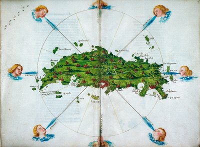 Isolario, en vers, avec dessins colorés et une carte de la Méditerranée orientale sur vélin, vers 1480 - Bartolomeo da li Sonetti