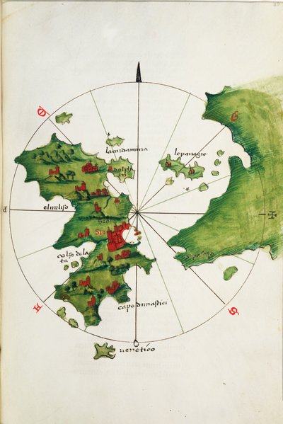 Khios et le continent adjacent, vers 1485 (vélin) - Bartolomeo da li Sonetti