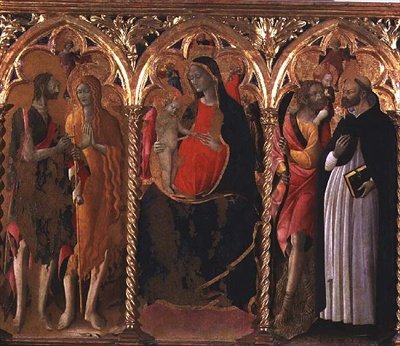 Triptyque : Madone et Enfant (panneau central) avec Saint Jean-Baptiste, Sainte Marie-Madeleine, Saint Christophe et Saint Dominique - Bartolomeo di Tommaso da Foligno