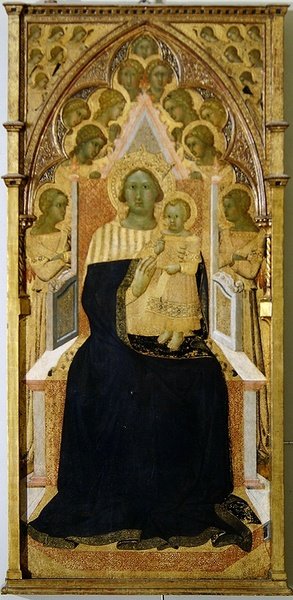 Madonna et Enfant en trône, entourés d