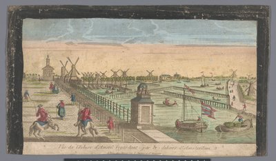 Vue de la Hogesluis vers Buiten-Amstel, Amsteldijk et les moulins à Zaagmolensloot à Amsterdam - Basset