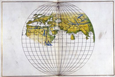 Eger. 2854. f.14v-15 Carte hémisphérique du vieux monde, de l