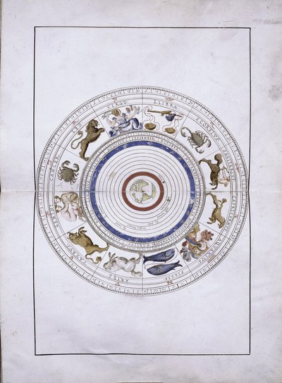 Zodiaque comme sphères avec la terre au centre du Portolan Atlas, 1546 - Battista Agnese