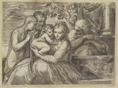 Sainte Famille avec saints - Battista Angolo del Moro (attributed to)