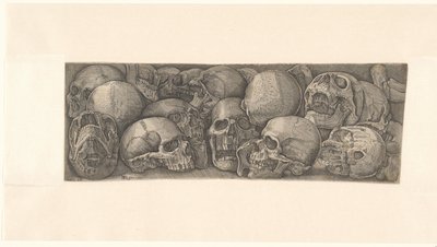 Crânes humains vus sous différents angles et groupés en frise - Battista Franco (attributed to)
