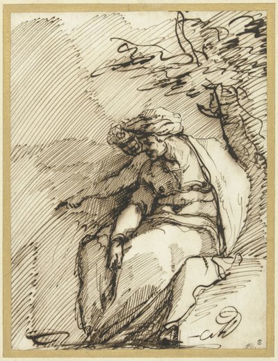 Sibylle avec un génie sous un arbre - Battista Franco (possibly)