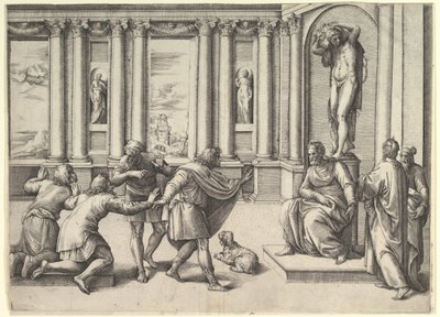 Homme assis sous une statue de Bacchus, recevant une audience, vers 1530-61 - Battista Franco Veneziano