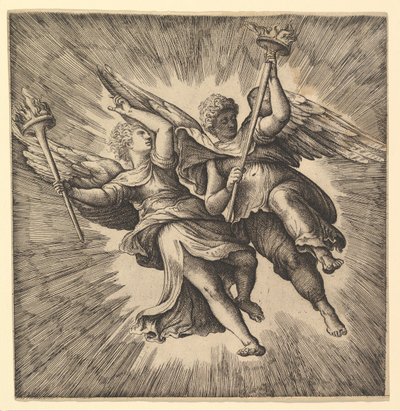 Deux anges ou génies ailés portant des torches - Battista Franco Veneziano