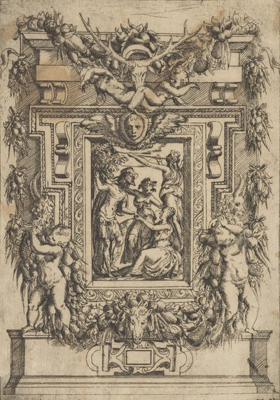 Un jeune homme offre sa main à une femme assise, une autre femme se tient entre eux, vers 1540-80 - Battista del Moro