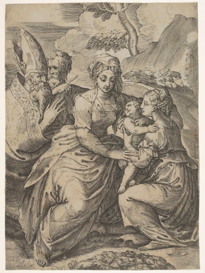 Madone et enfant avec des saints après Parmigianino - Battista del Moro