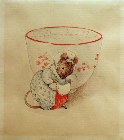 Madame Souris fait une révérence devant une tasse de thé - Beatrix Potter