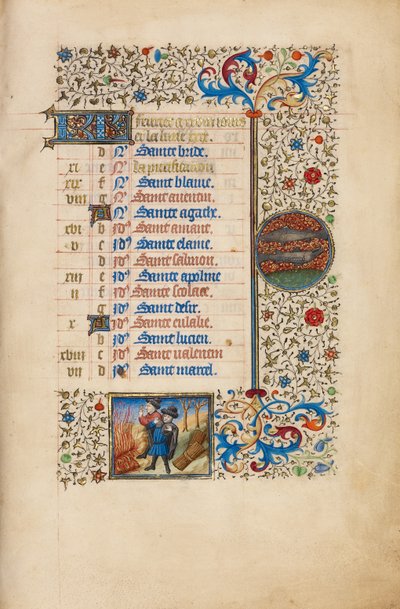 Page du calendrier de février ; Se réchauffer ; Poissons - Bedford Master