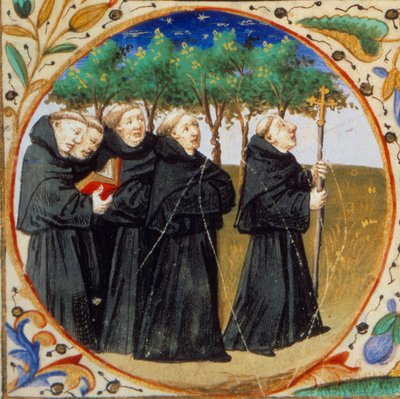 Scène de vie monastique. Détail représentant des moines de l