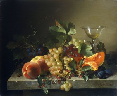 Nature Morte avec Fruits sur un Ledge de Pierre, 1858 - Bela Schaffer