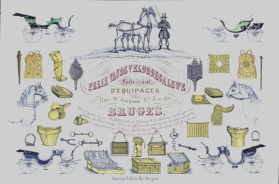Publicité pour Felix Van de Velde-Decaluwe, fabricants de voitures à cheval, Bruges, Belgique - Belgian School