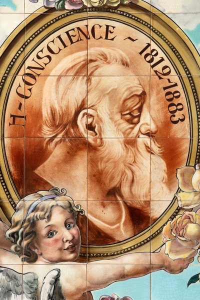Intérieur de bar (Café "Local Unique"). Panneau en céramique. Helman céramiques Bruxelles. - Belgian School